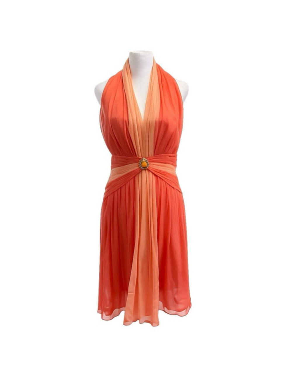 Maggy London Y2K Fairy 100% Silk Chiffon Halter Orange Pink Sherbet 12P NWT